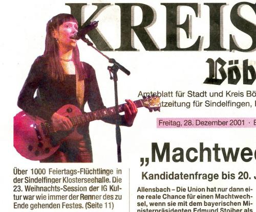 Lili - frontpage news Böblinger Bote 28.12.2001